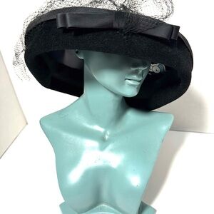 Vintage Sonni California - Union Made Black Hat with Bow and Veil